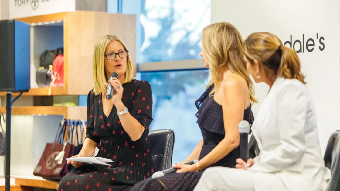 Justine Lassoff leading panel discussion at Bloomingdales