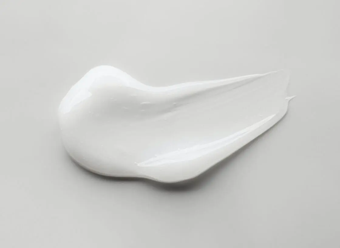 Image of thick smear of white gel that show petroleum jelly-free alternatives to Vaseline on a plain white background.