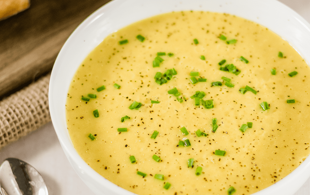 Cheesy Vegan Potato Soup Recipe with Chives