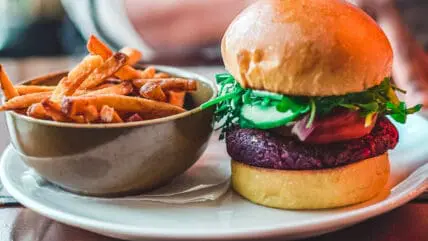 veggie burger with sweet potato fries