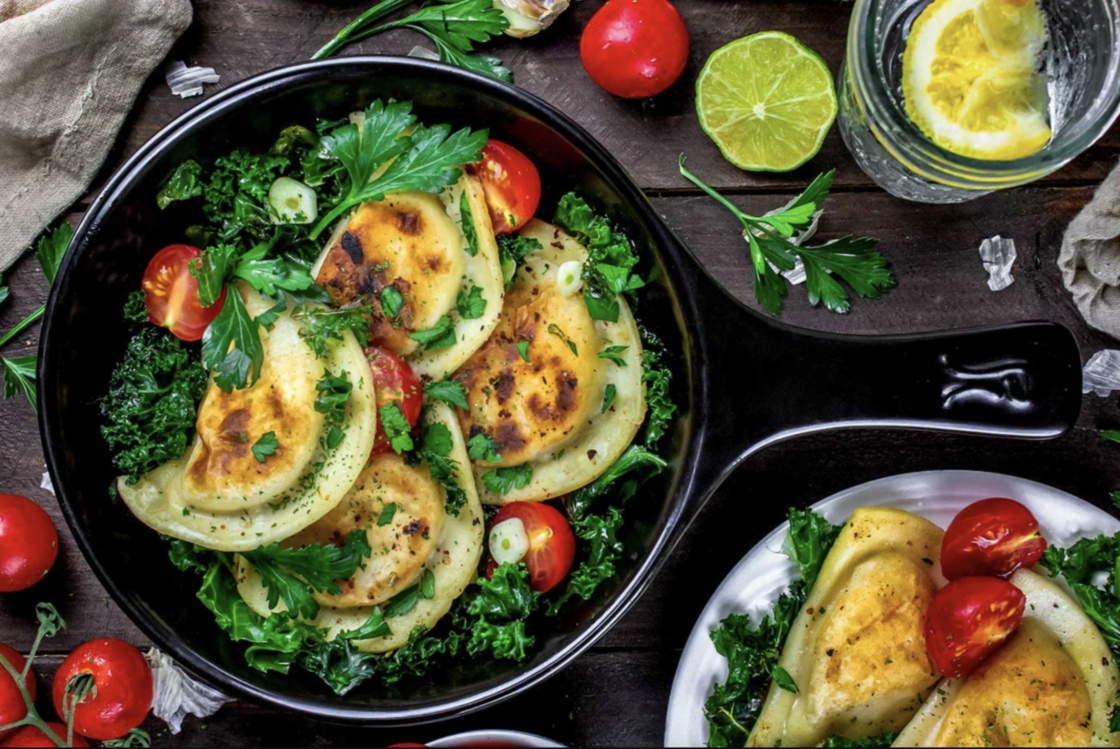 Xtrema's signature skillet with dumplings and herbs