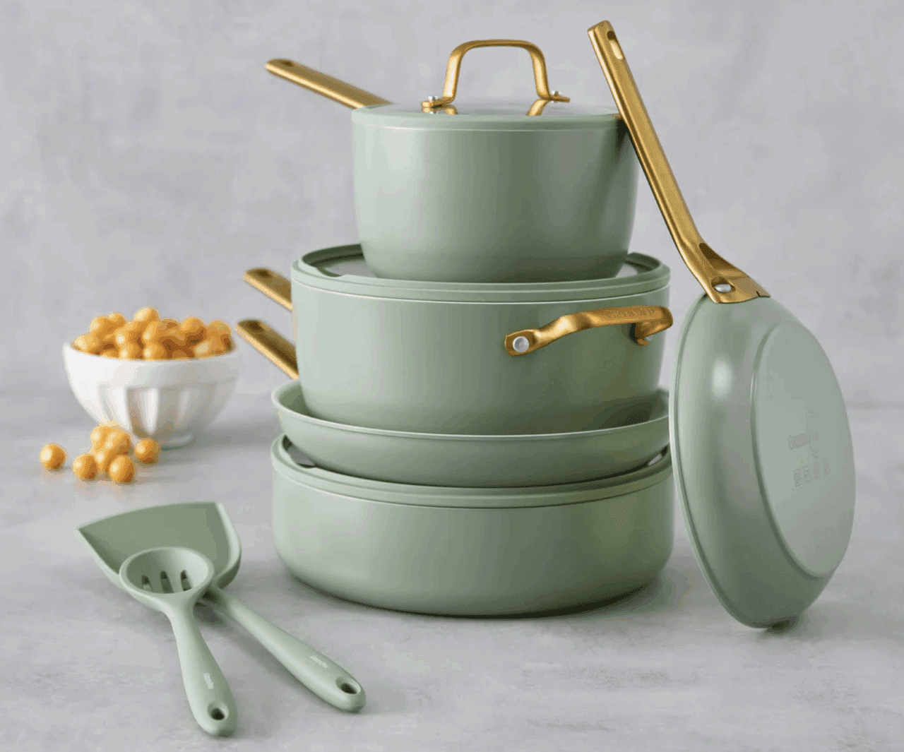 Image of GreenPan's Reserve Pro Ceramic Nonstick 10-piece set in Sage.