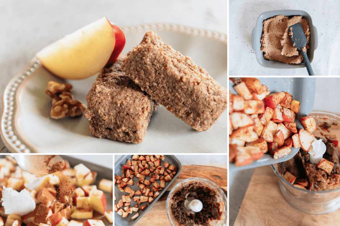 apple bars collage with images of the different stages of this apple bar recipe