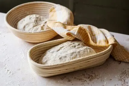 image of two loaves of bread with white wheat flour