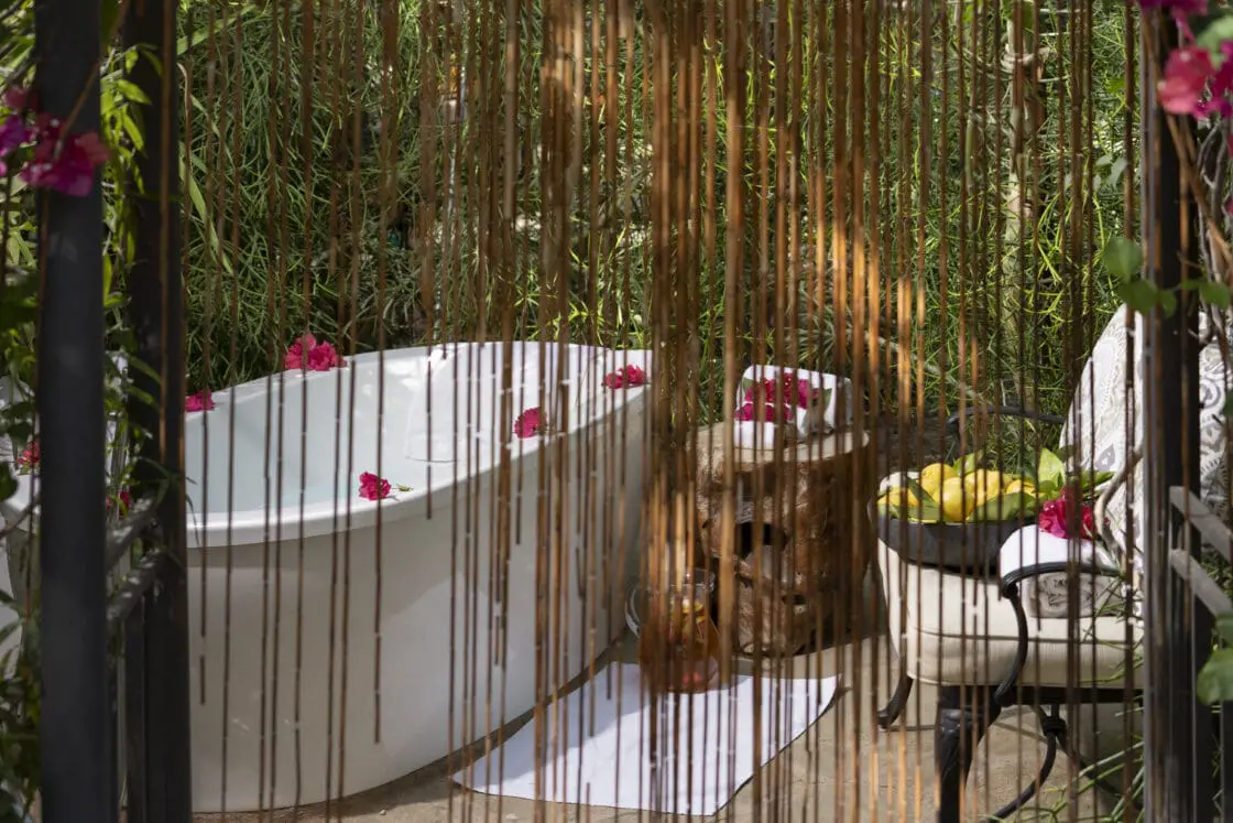 A peaceful outdoor soaking tub, This Luxury wellness retreat has something for everyone.