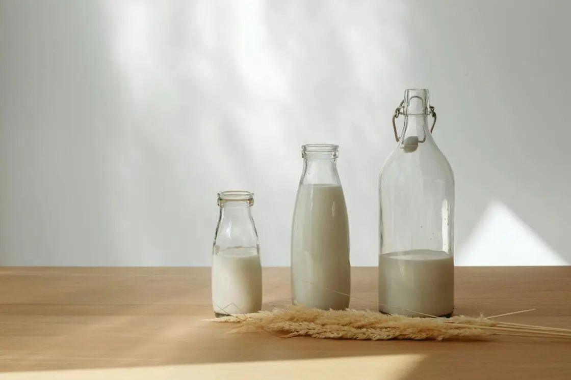 image of three different kinds of milk, raw milk, pasteurized, and plant milk. Which is better for you and which is more sustainable?
