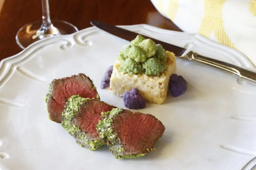 Image of a beautifully plated dinner at Cal-a-Vie Health Spa, feautring several