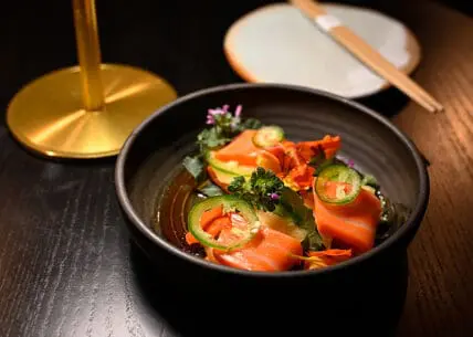 Image of Wildtype lab-grown salmon in a Japanese sashimi dish.