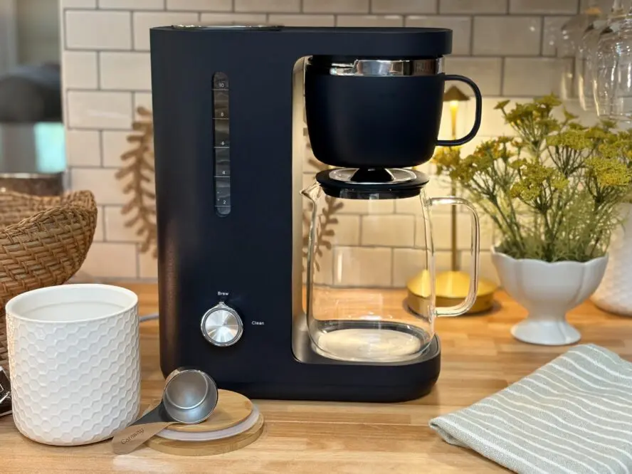 Caraway coffee maker in home kitchen on wood counter