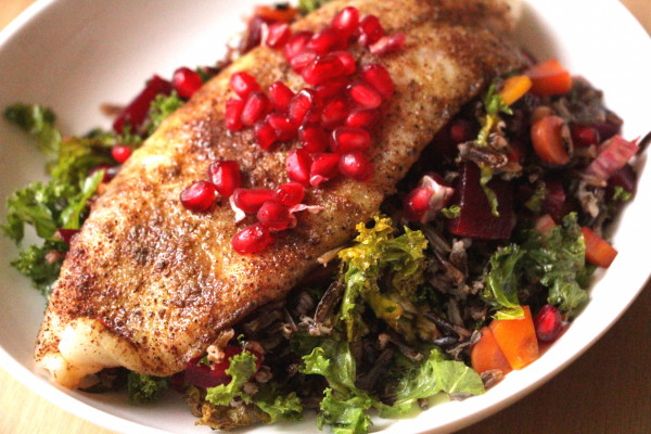 blackened cod with salad