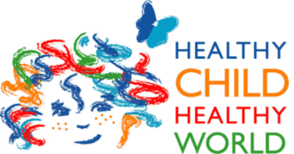 Healthy Child Healthy World logo with colorful microbes and butterfly