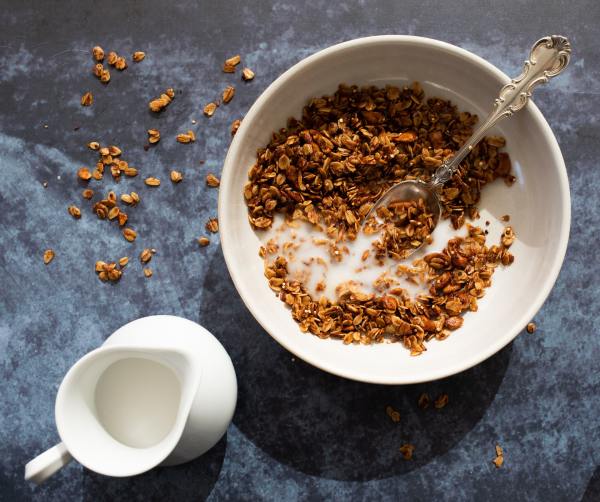 granola bowl with milk