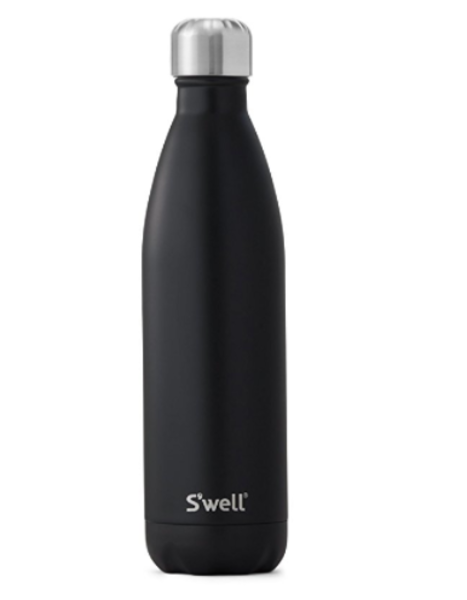 Black Swell insulated water bottle with stainless steel cap