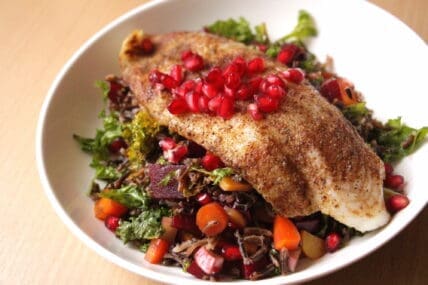 blackened fish with salad
