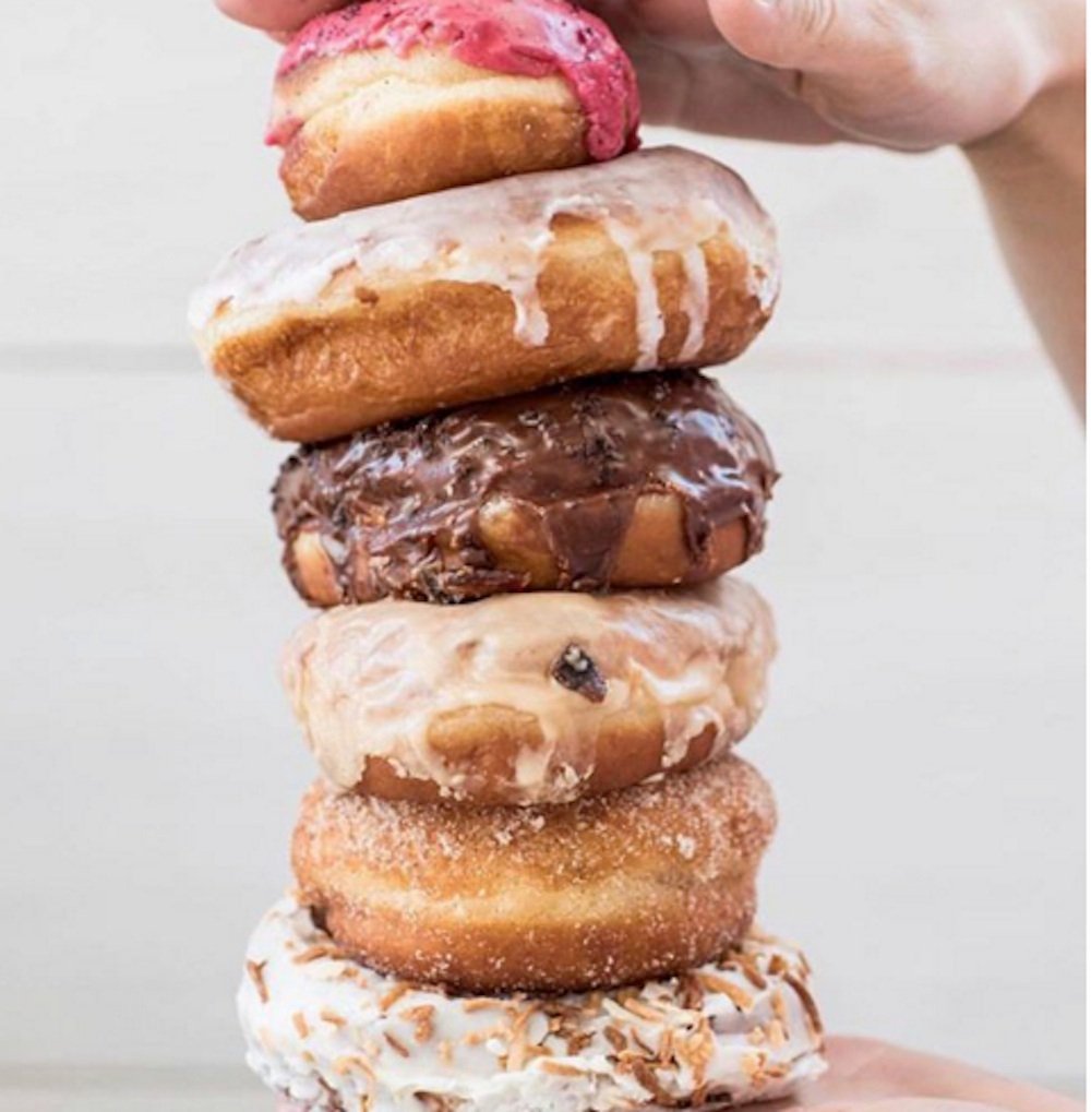 Stack of vegan doughnuts