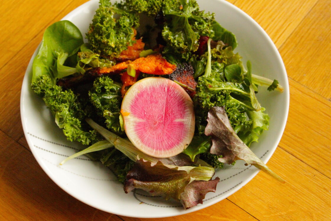 kale and watermelon radish salad