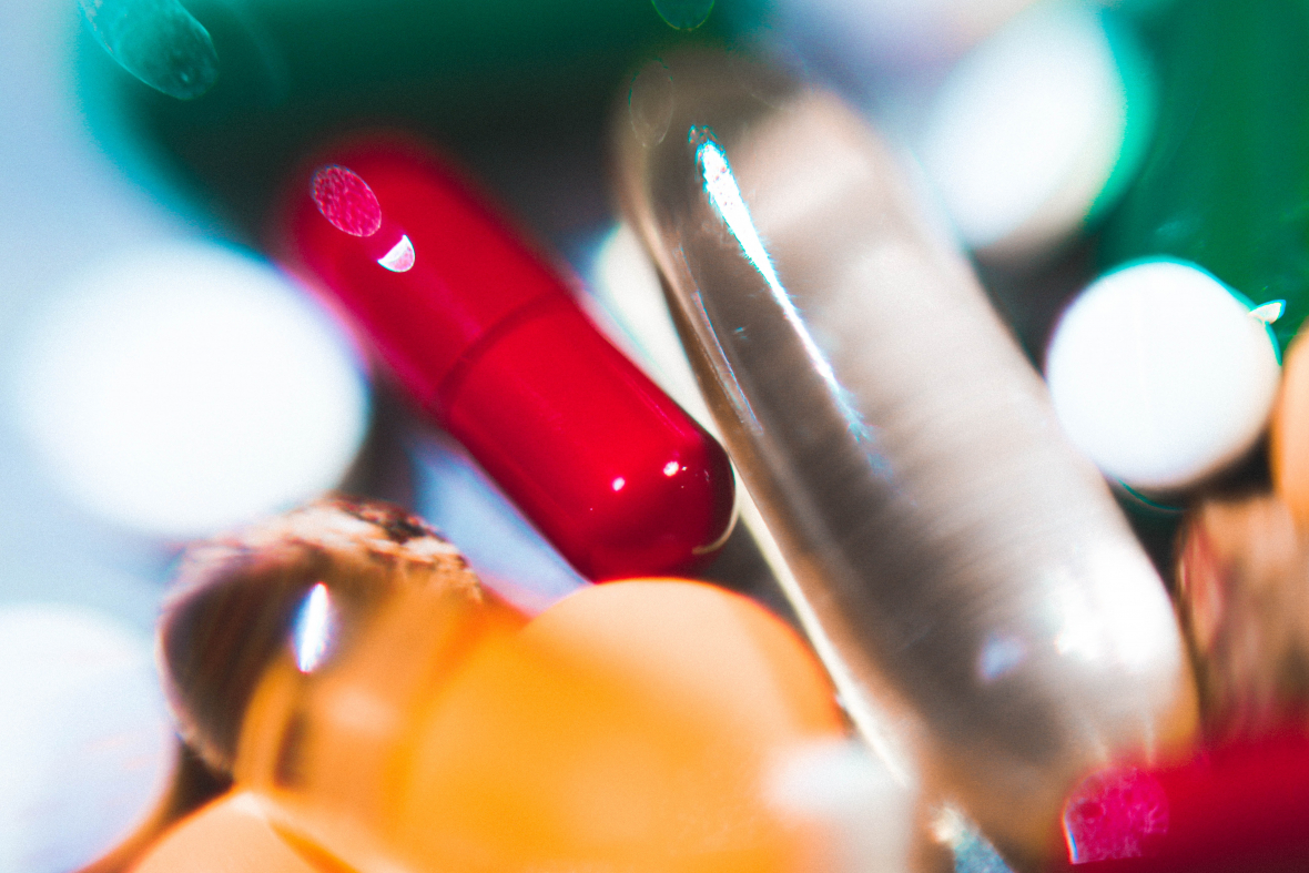 Pills and supplements in a colorful array
