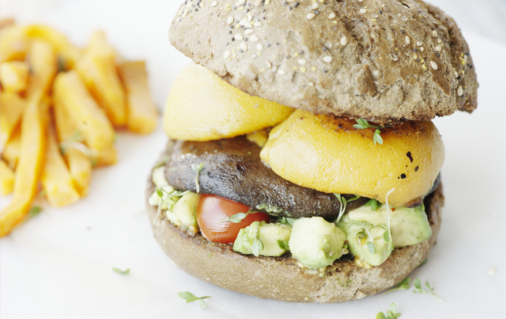 mushroom burger portobello and peach