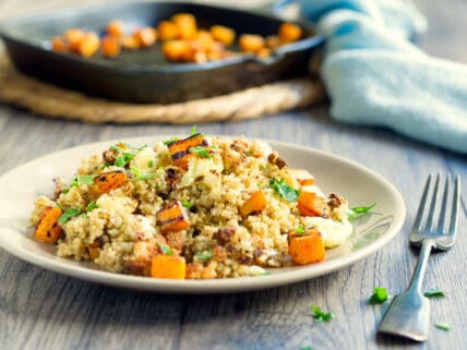 quinoa salad recipe with butternut squash, cabbage, and apples