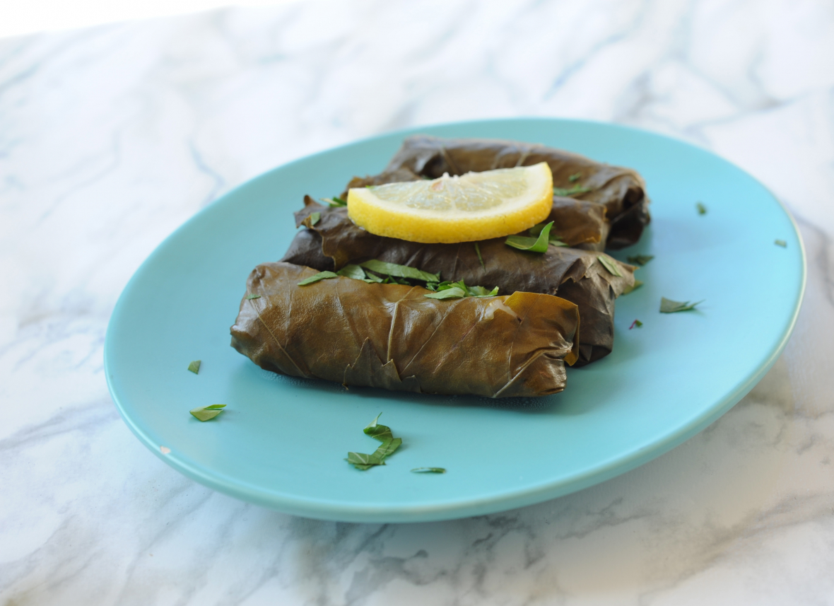 Vegetarian Stuffed Grape Leaves Recipe with Golden Raisins and Olives ...