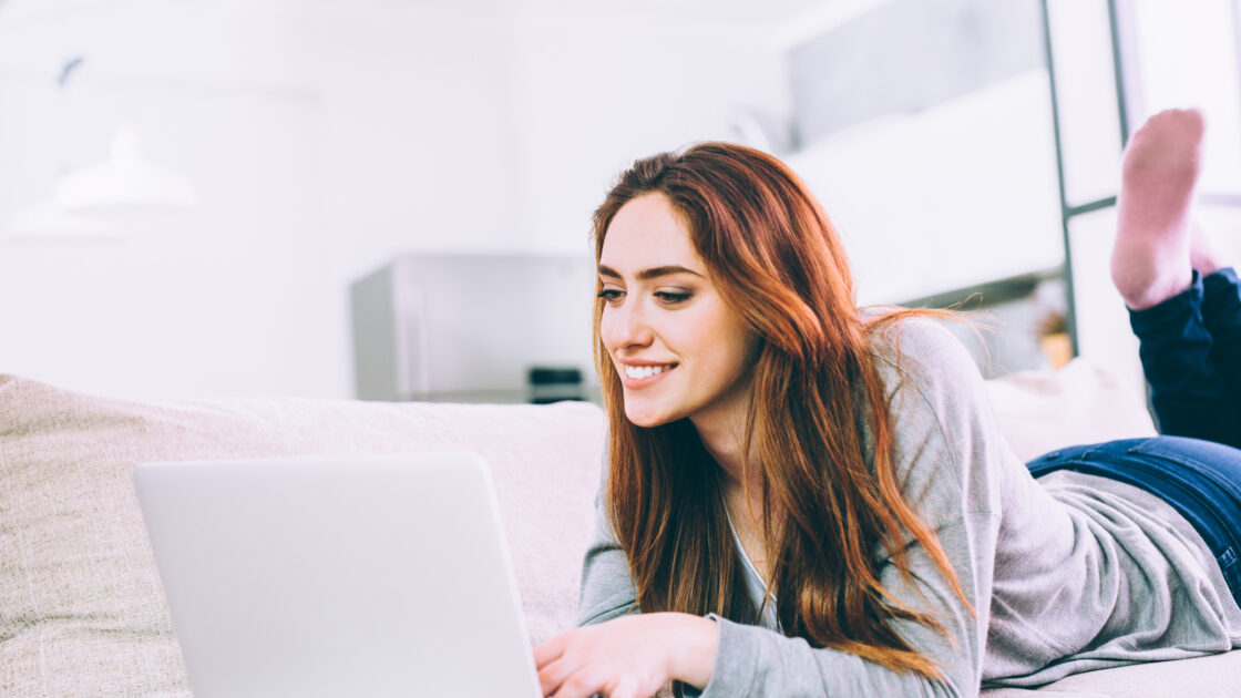 Woman working at home.