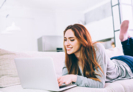 Woman working at home.