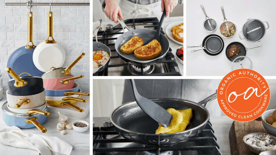 Collage image of various sets of GreenPan cookware, including the Valencia Pro line, Reserve line, and the Spectra line.