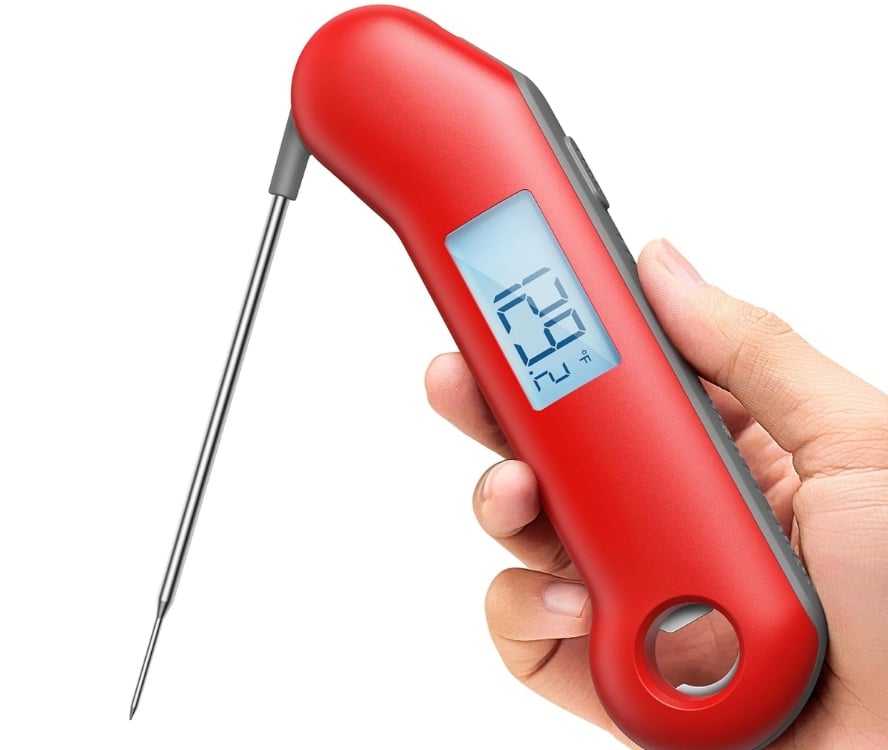 Image of the digital ThermoMaven Professional Meat Thermometer in red.