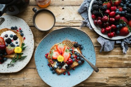 Image of French toast with berries, made from a simple recipe that calls for rich brioche and bright, fresh organic berries.