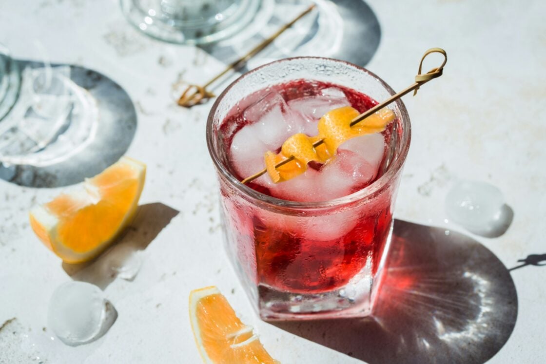 image of a pink sustainable cocktail for a Boozy brunch