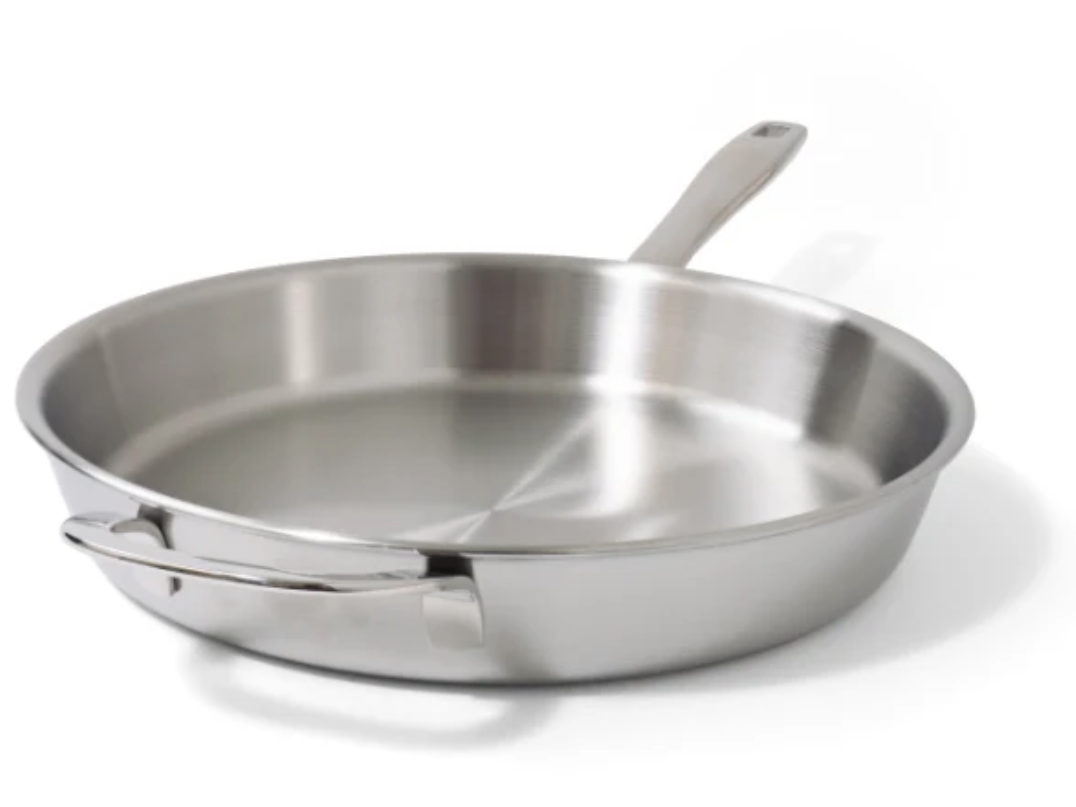Image of an Alva 5-ply stainless steel frying pan on a white background.