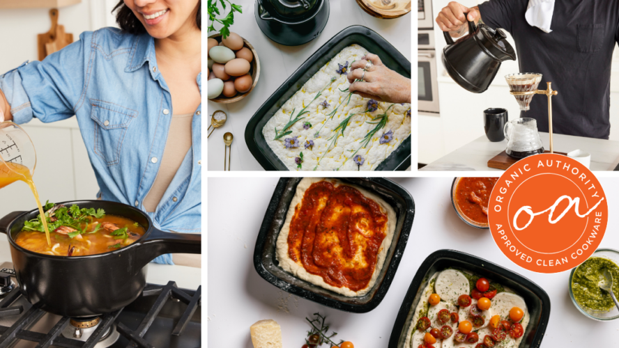 Image of Xtrema cookware collage, of pure ceramic with good customer reviews.