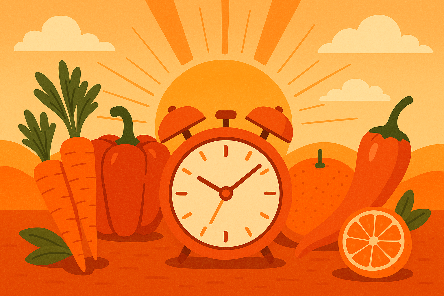 Morning breakfast with red and orange foods