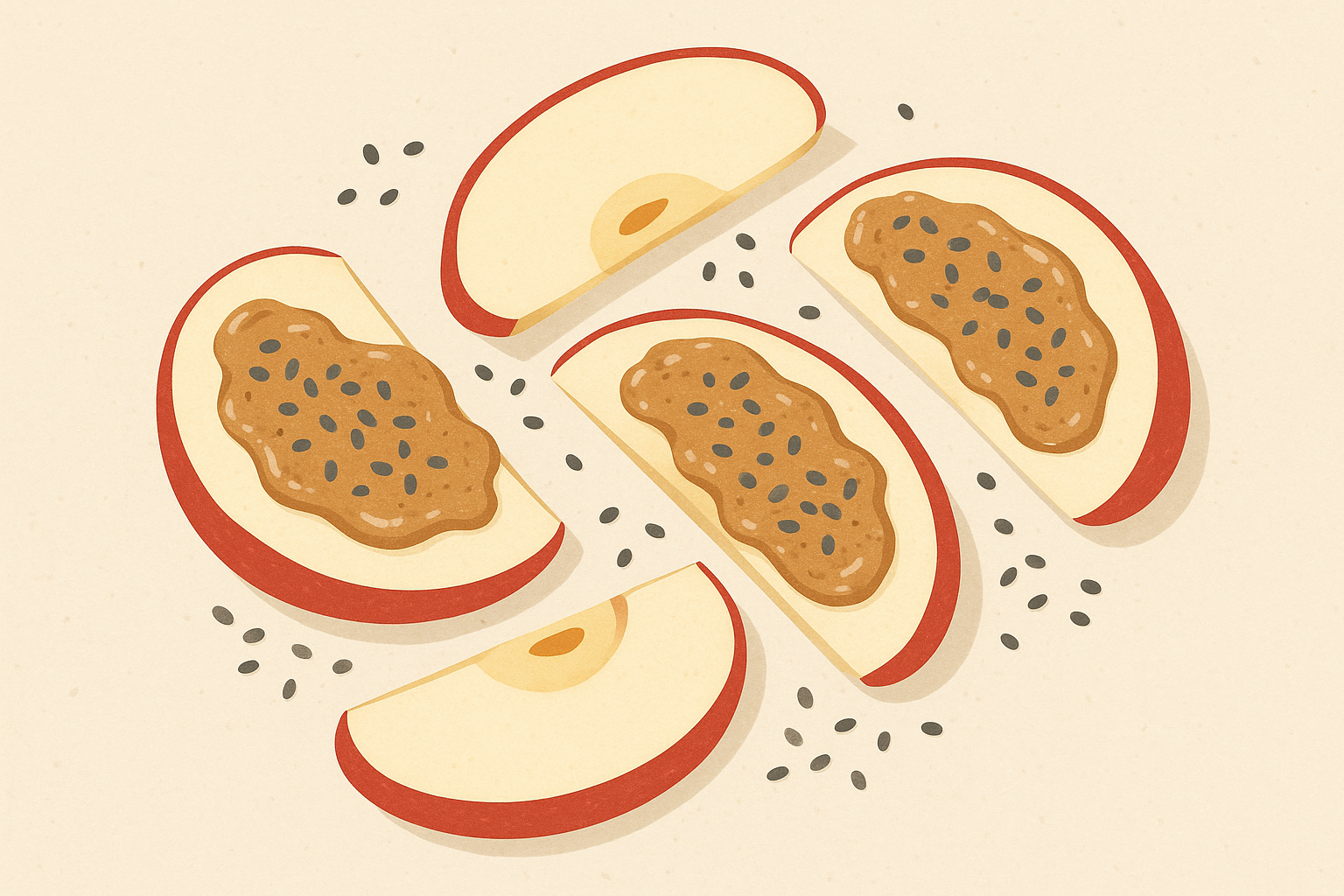 Apple slices with almond butter and chia seeds