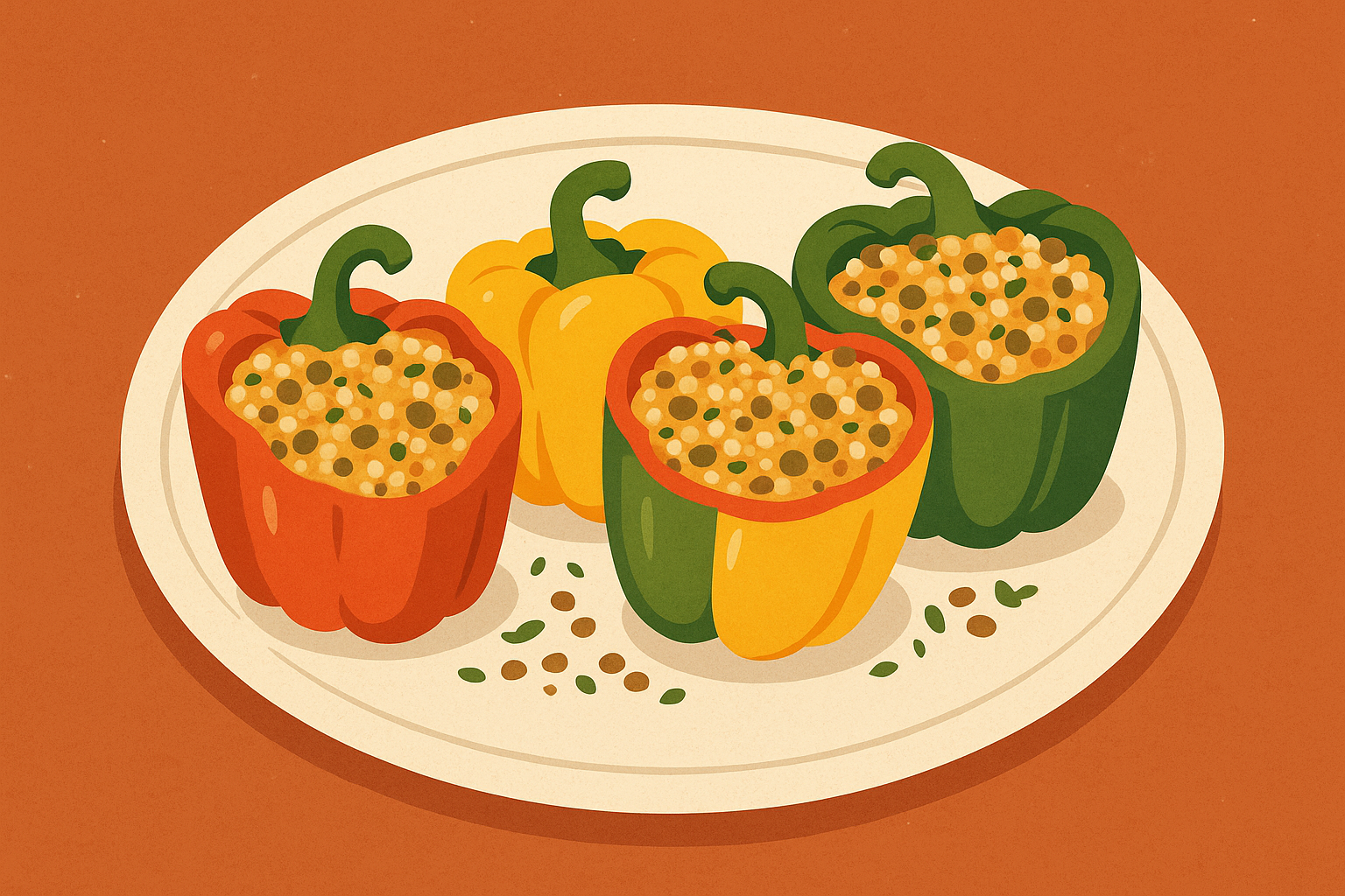 Stuffed bell peppers with quinoa and lentil filling