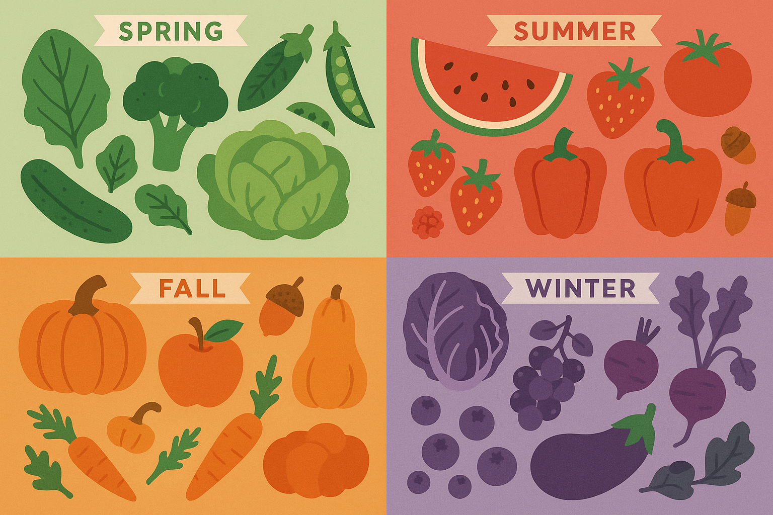 Seasonal rainbow foods by time of year