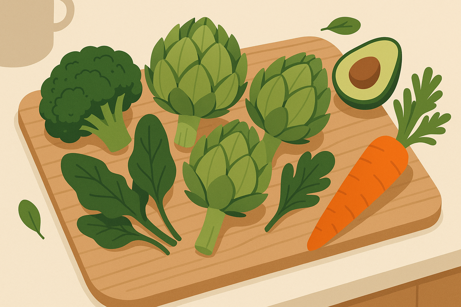 Fiber-rich vegetables including artichokes and broccoli