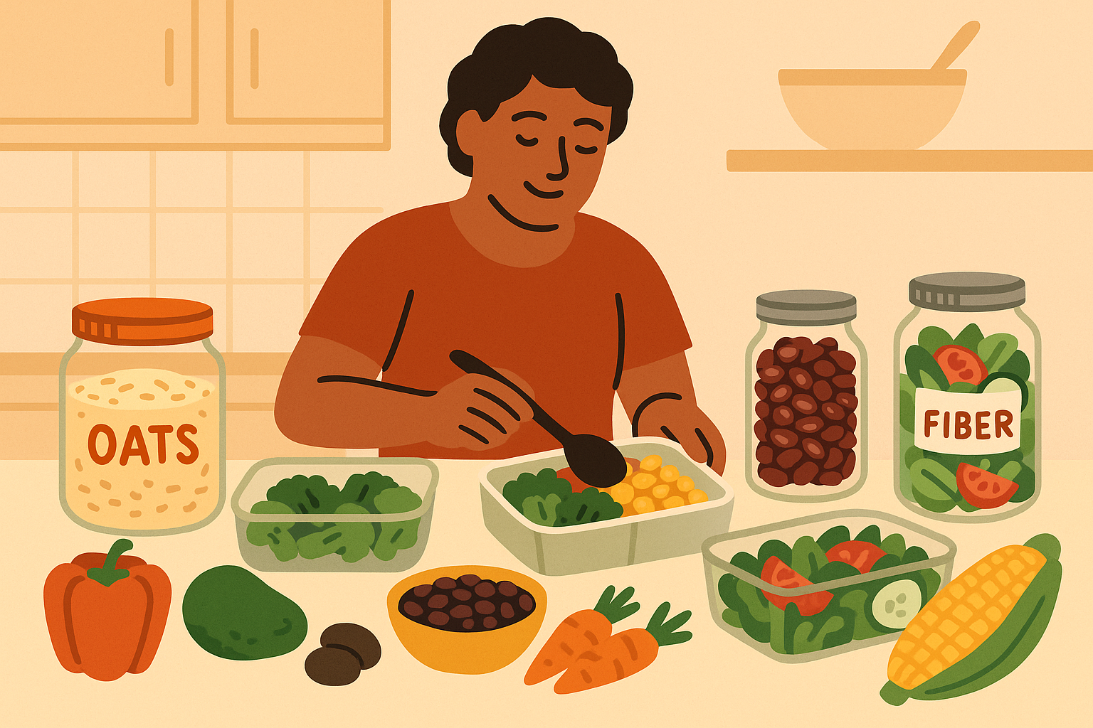 Person preparing fiber-rich meal in modern kitchen