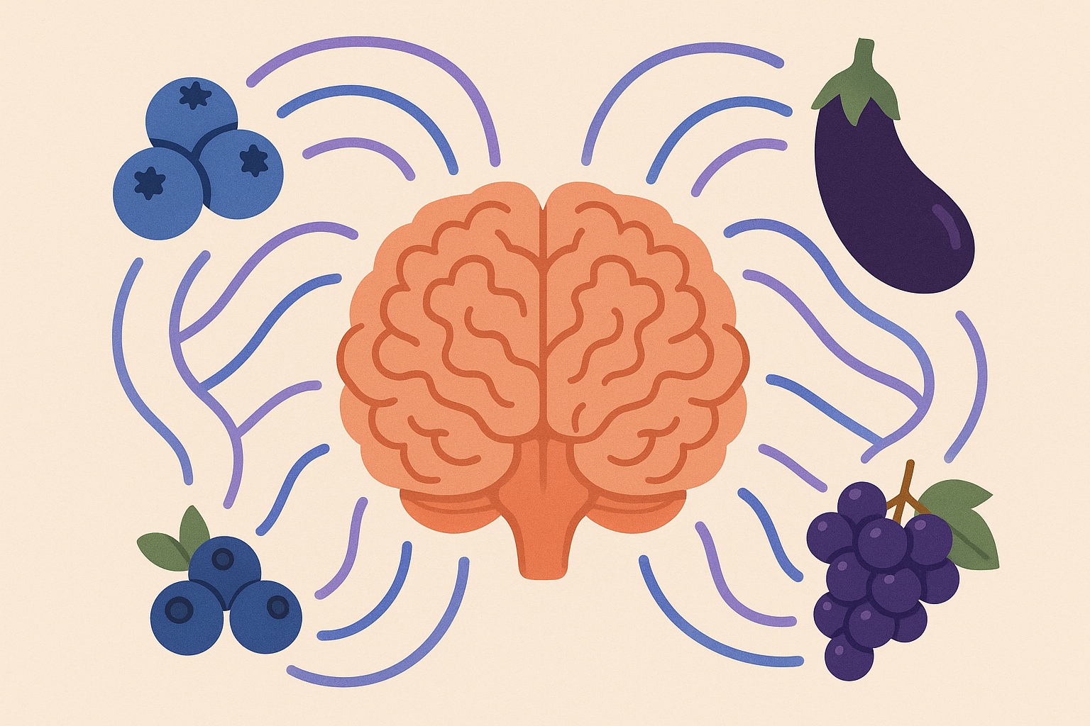 Blue and purple foods including blueberries and eggplant