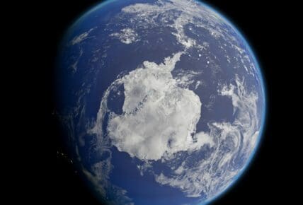 Image of Earth shown from outer space, with a focus on Antarctica, where the hole in the ozone layer is.