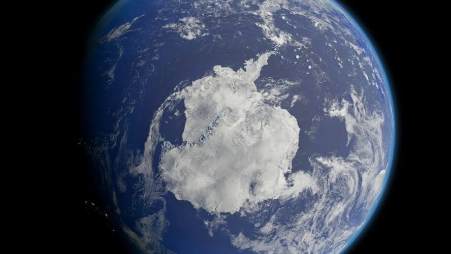 Image of Earth shown from outer space, with a focus on Antarctica, where the hole in the ozone layer is.