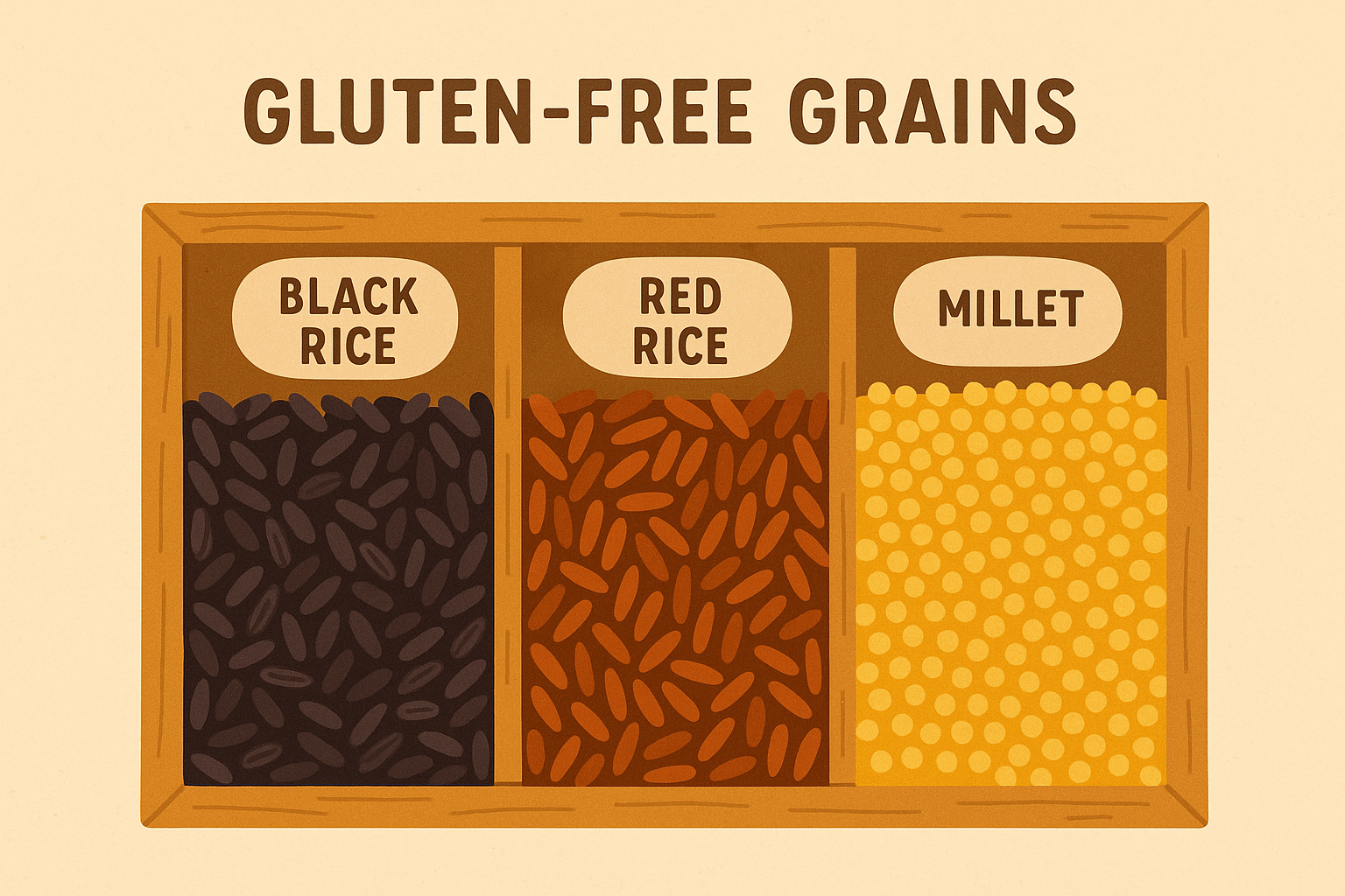 Colorful gluten-free grains in glass containers