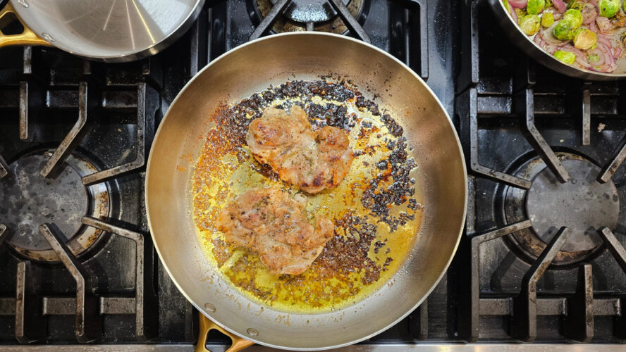 frying up chicken with a great sear in the Reserve frypan
