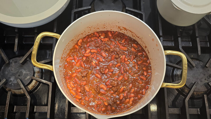 Our Place cookware new line, essentials stock pot of chili