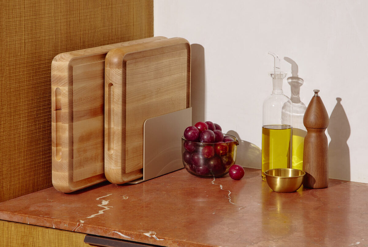 Image of Caraway Home's Dual-Purpose Prep Set neatly organized in the storage included in the set.