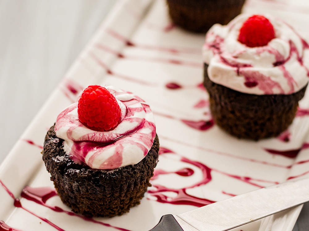 Vegan and Gluten-Free Cupcakes with Red Wine Reduction and Coconut Whipped Cream