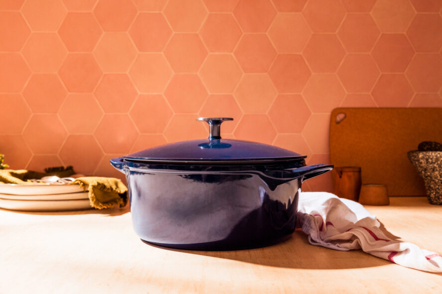 Image of the Made In Round Enameled Cast Iron Dutch Oven in Harbour Blue.