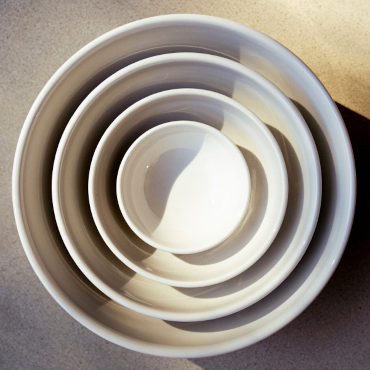 Image of the Made In Mise en Place bowls, nested inside each other and shot from above.