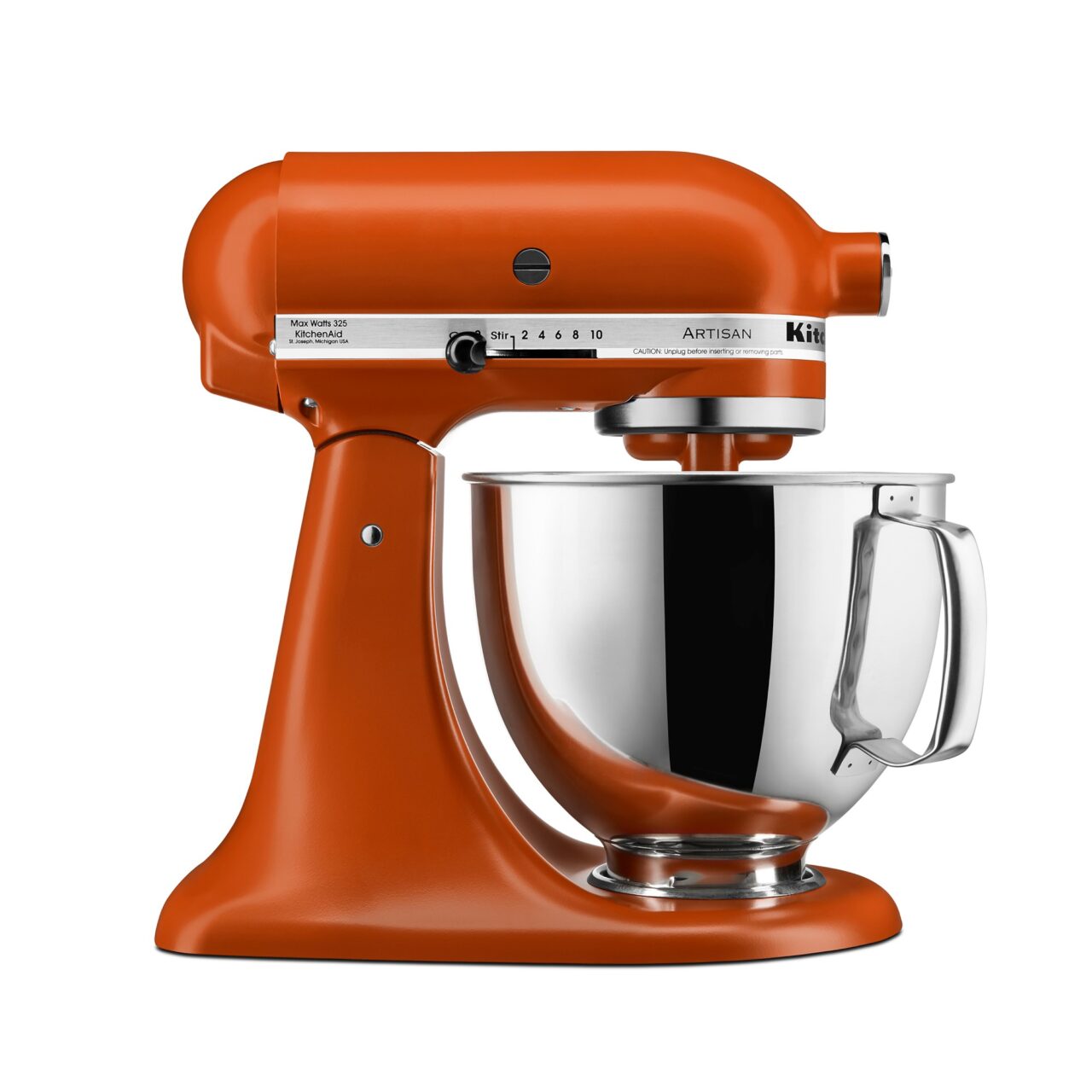 Image of the KitchenAid Artisan Stand Mixer in the color scorched orange.