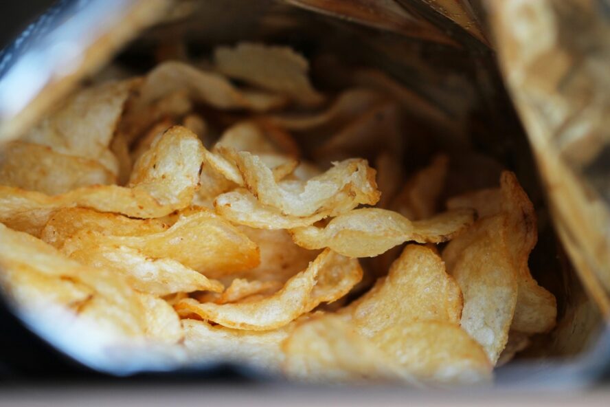 Image of a shot into a bag of potato chips.